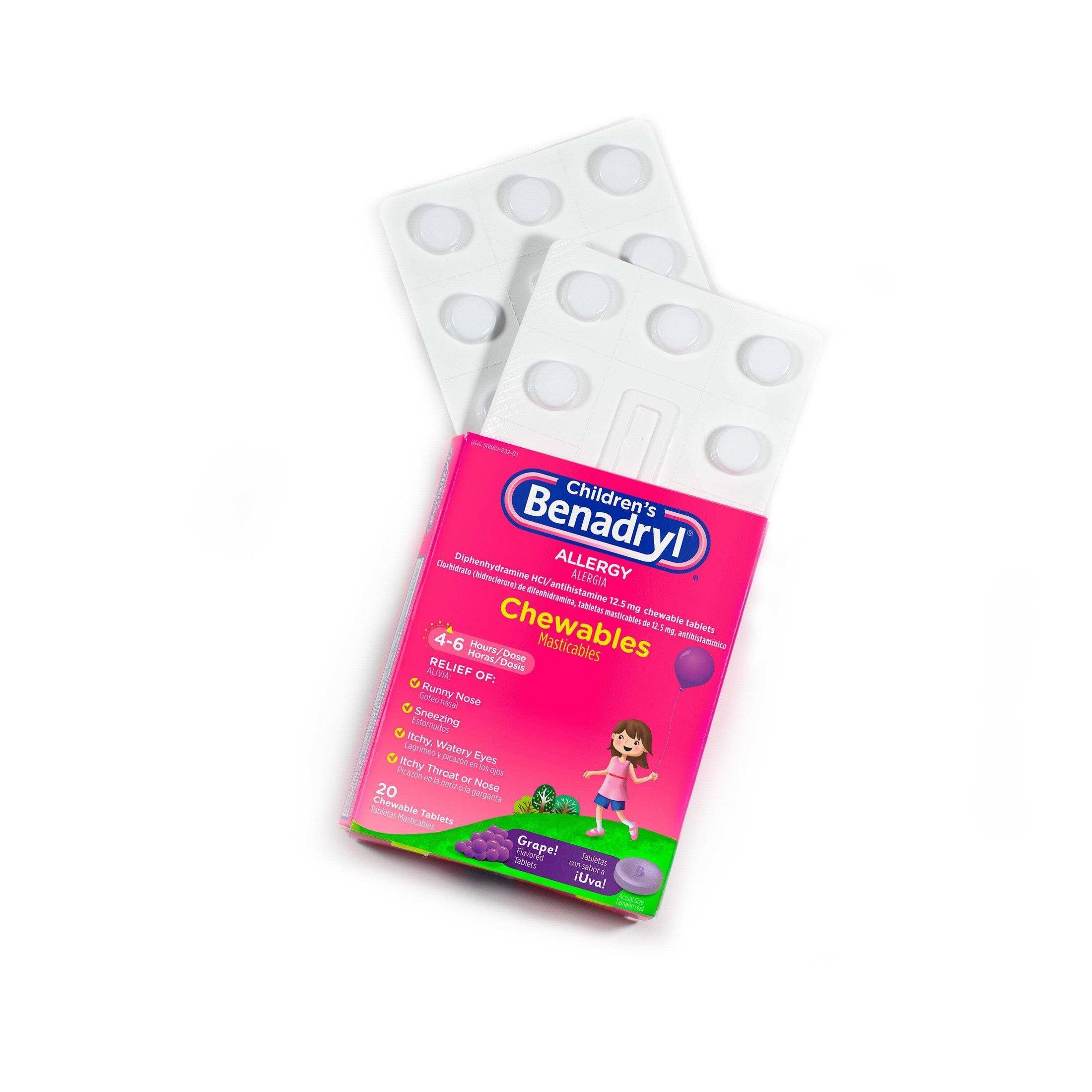 Benadryl Childrens Allergy Chewables Grape 20 Tablets - Shop Home Med