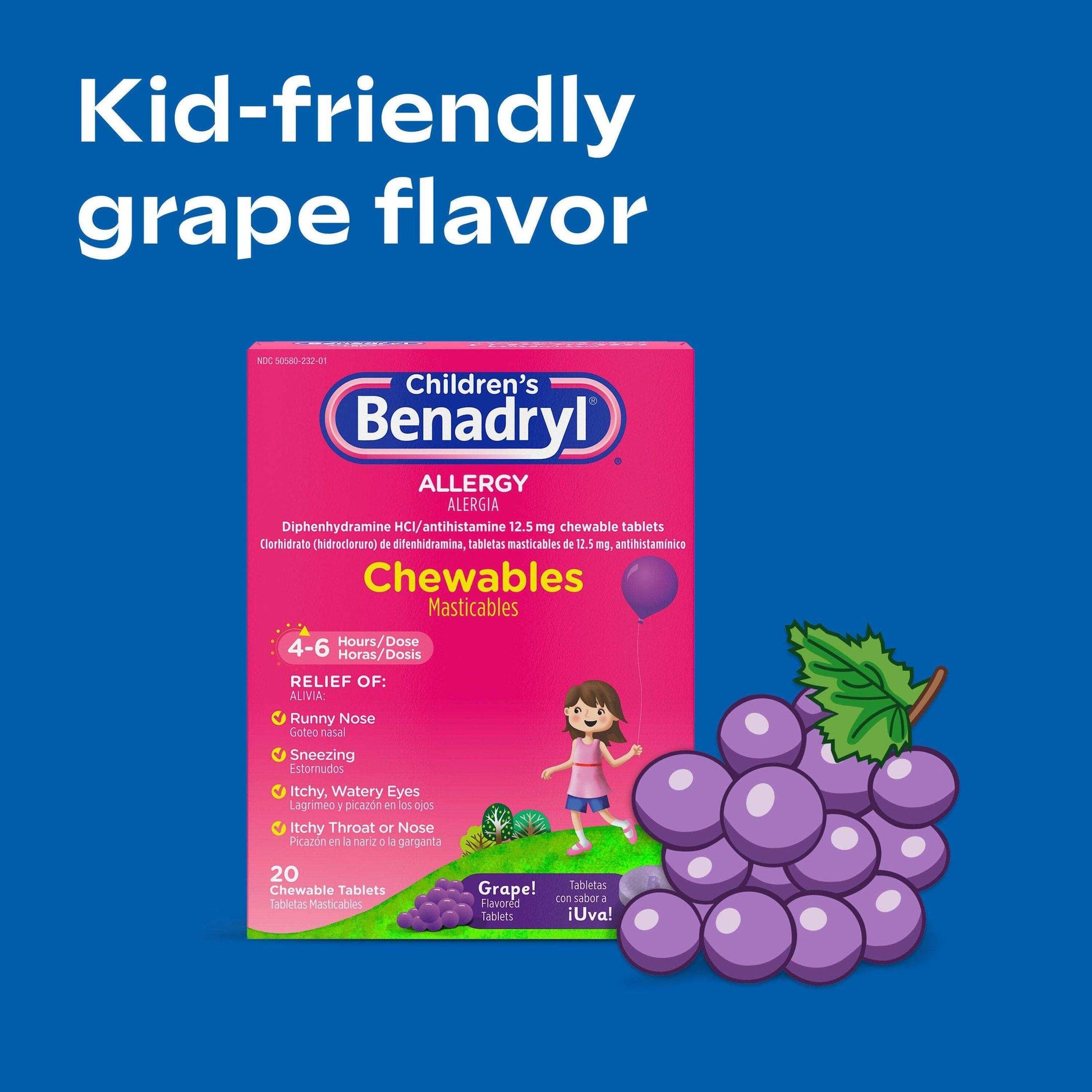 Benadryl Childrens Allergy Chewables Grape 20 Tablets - Shop Home Med