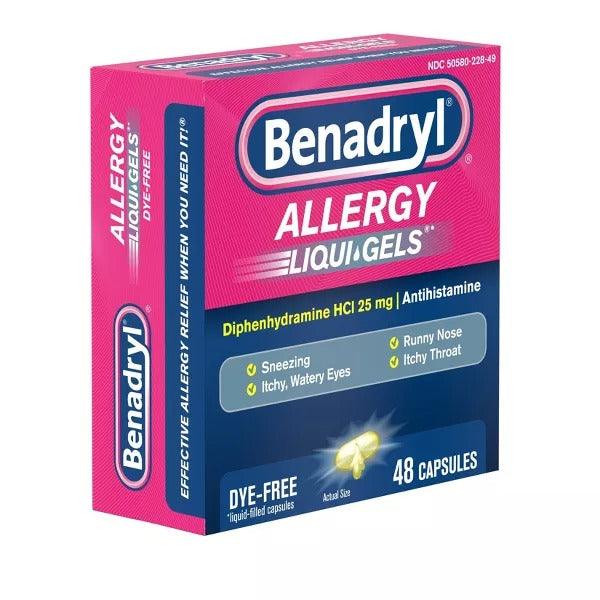 Benadryl Liqui-Gels Diphenhydramine Allergy and Sinus Treatment - 48 Capsules - Shop Home Med