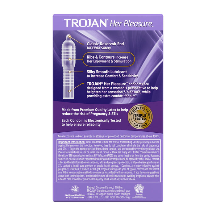 Trojan Her Pleasure Sensations Lubricated Condoms - 12 Ct