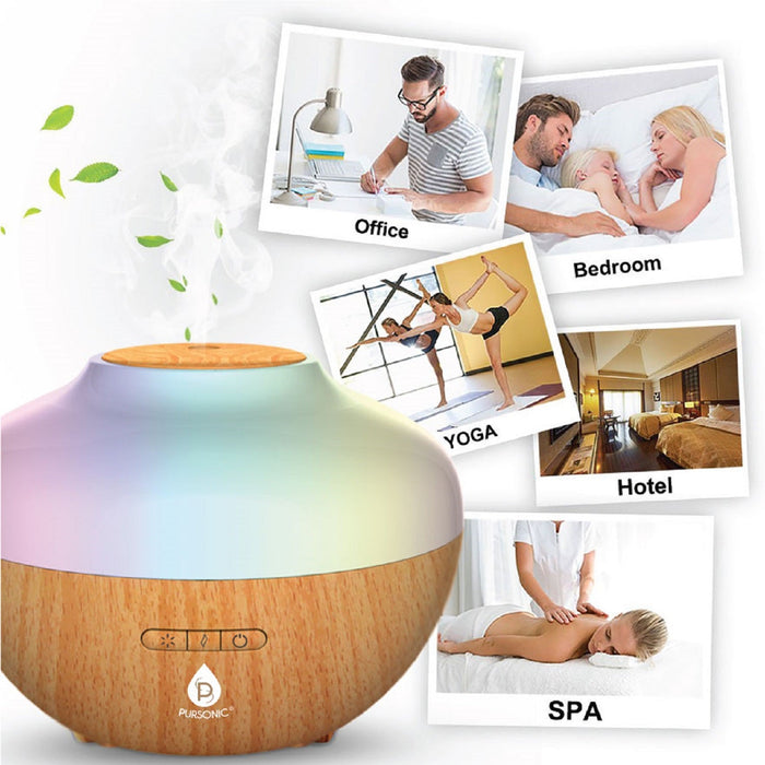 Pursonic Aromatherapy Diffuser: 300ml Top 3 Oils 2 Mist Settings 7 Lights