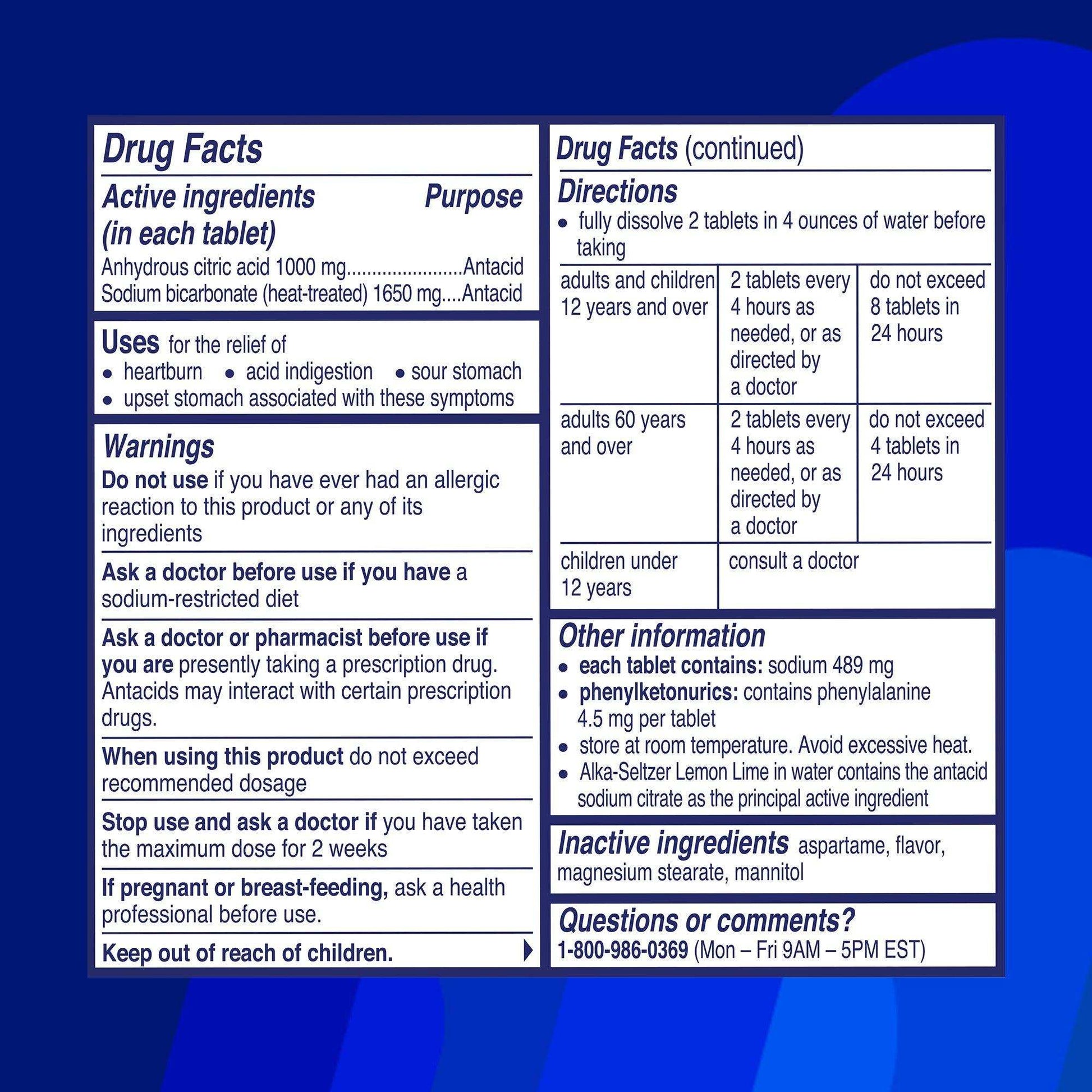 Alka-Seltzer Heartburn Relief Effervescent Tablets Lemon Lime - 36 Ct - Shop Home Med