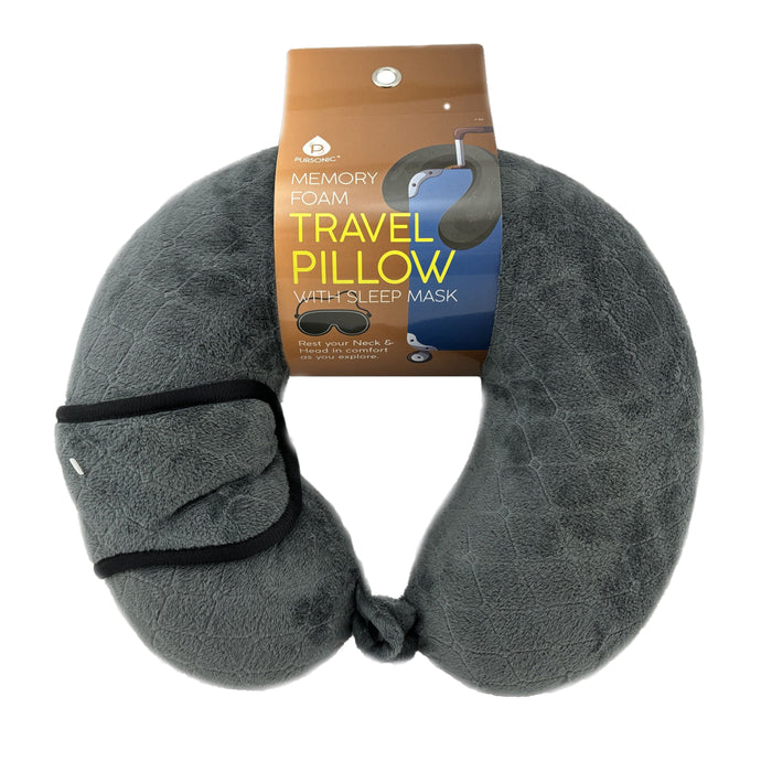 Pursonic Memory Foam Neck Pillow with Eye Mask - Ergonomic Travel