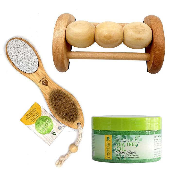 Pursonic Ultimate Foot Care Bundle Wooden Massager Scrubber & Tea Tree Salt