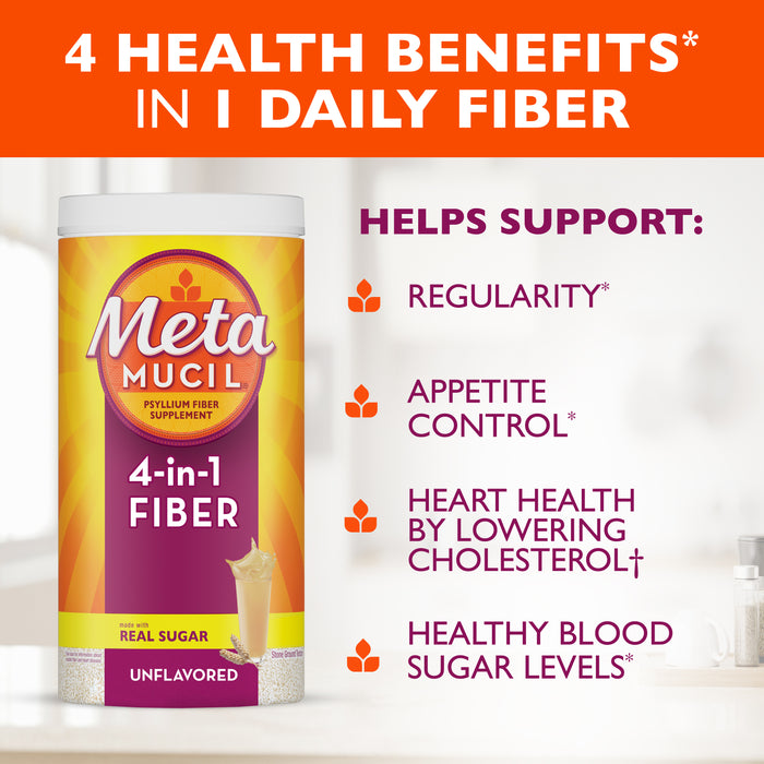 Metamucil 4-in-1 Psyllium Fiber Supplement Powder Unflavored - 114 Ct