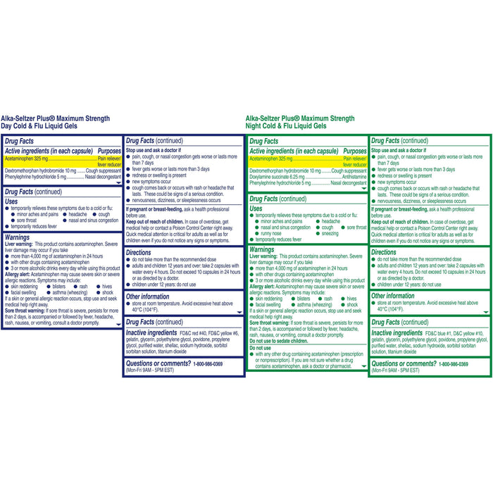 Alka-Seltzer Plus Cold & Flu Liquid Gels - Day 12 Ct + Night 8 Ct