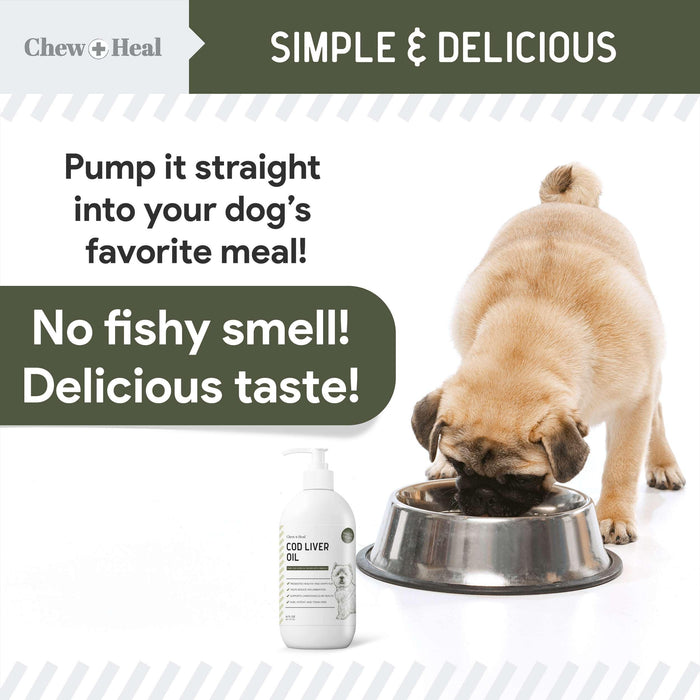 Chew + Heal Pure Cod Liver Oil for Dogs - 16 oz - Pump Bottle - Shop Home Med