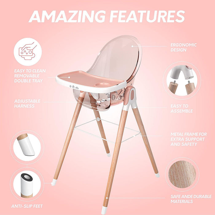 Children Of Design Non-Reclinable Classic Wooden High Chair - Pink - Shop Home Med