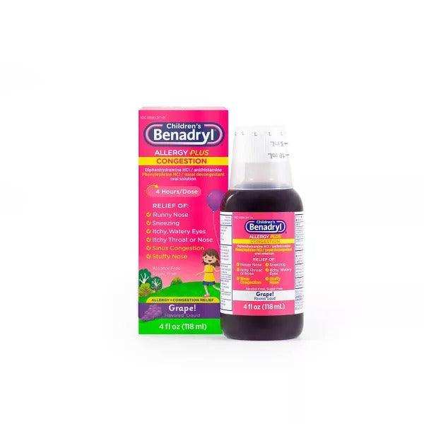 Children's Benadryl Allergy Plus Congestion Relief Liquid Grape - 4 fl oz - Shop Home Med