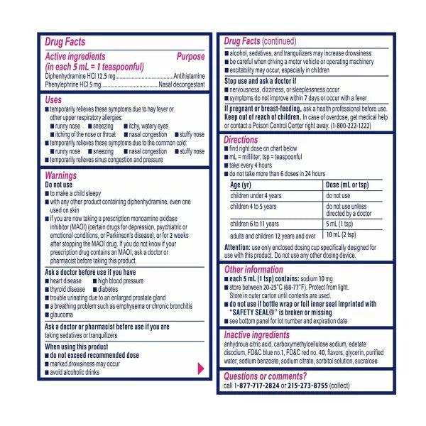 Children's Benadryl Allergy Plus Congestion Relief Liquid Grape - 4 fl oz - Shop Home Med