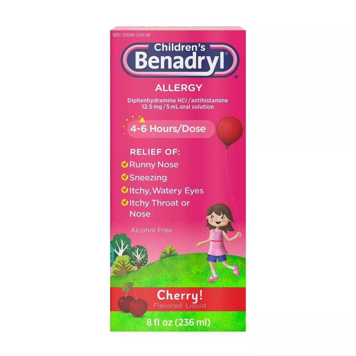 Children’s Benadryl Allergy Relief Liquid Medicine Cherry - 8 fl oz - Shop Home Med