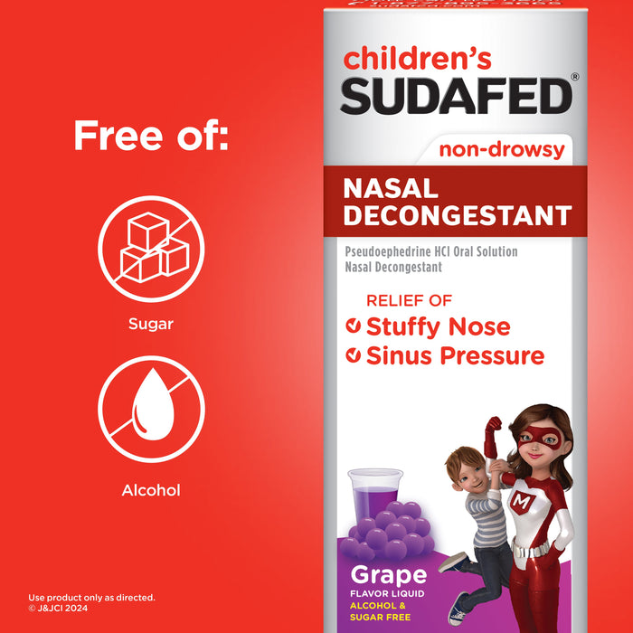 Sudafed PE Children's Nasal Decongestant Liquid Medicine - Grape