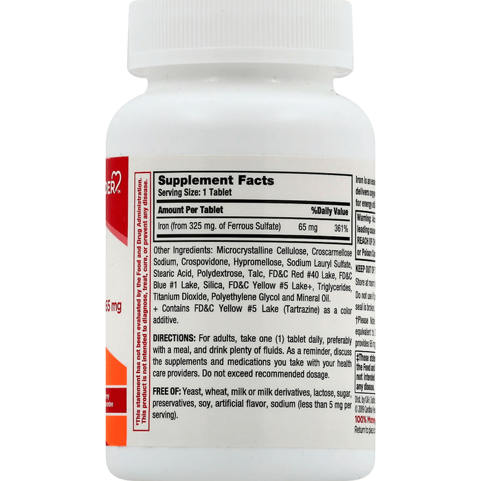 Tabletas de suplemento dietético de sulfato ferroso de hierro de Leader, 65 mg, 200 unidades