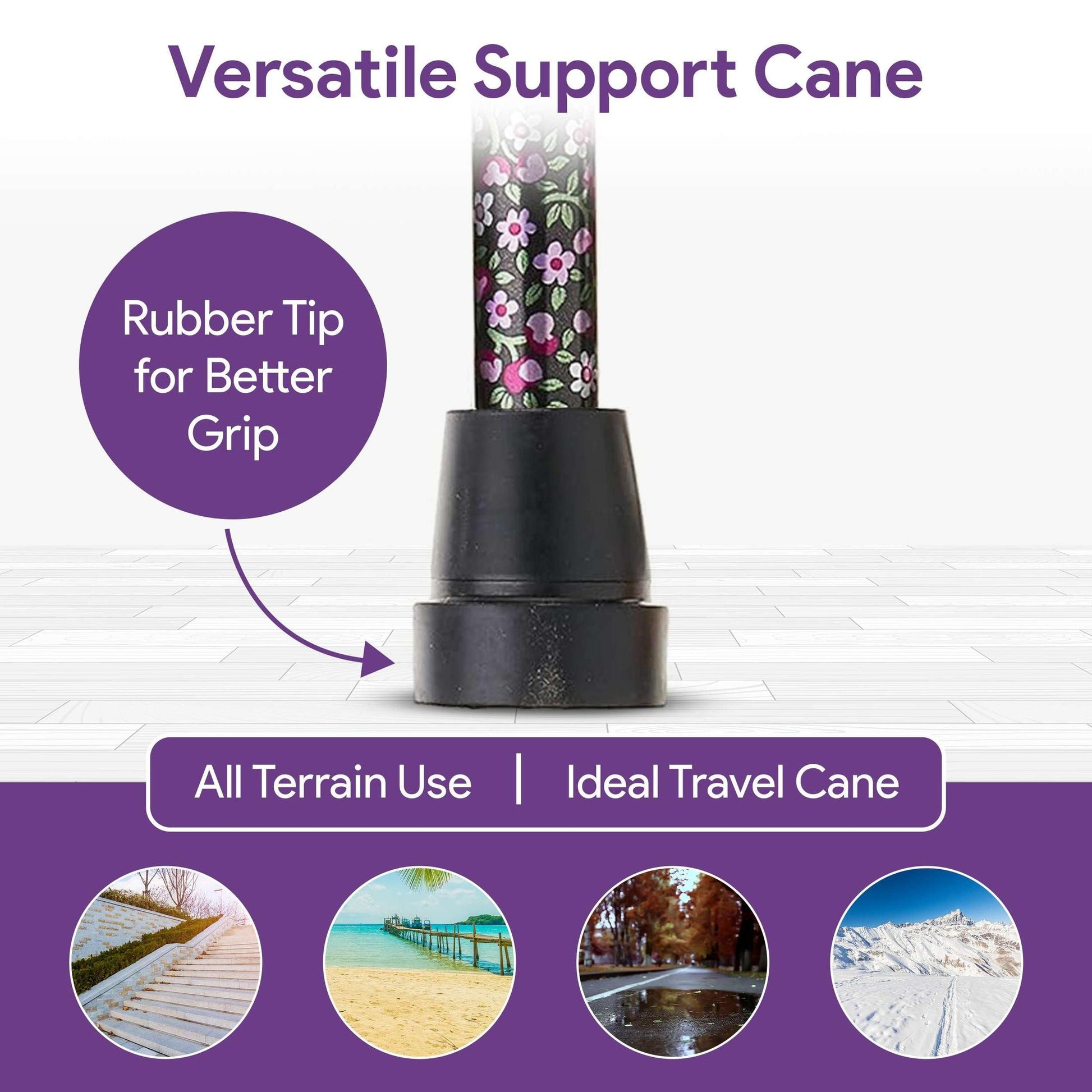 Adjustable Height Folding Black Floral Design Walking Cane shophomemed