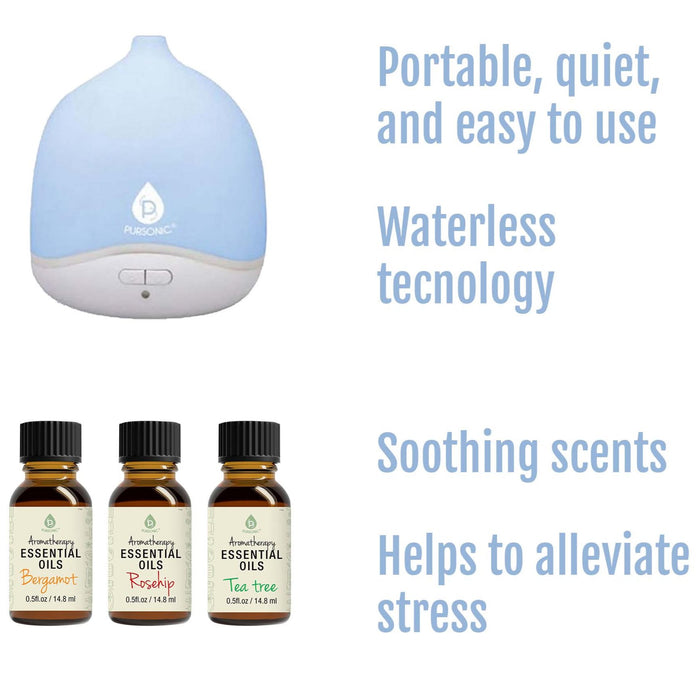 Pursonic Waterless Aroma Diffuser + Aromatherapy Essential Oils