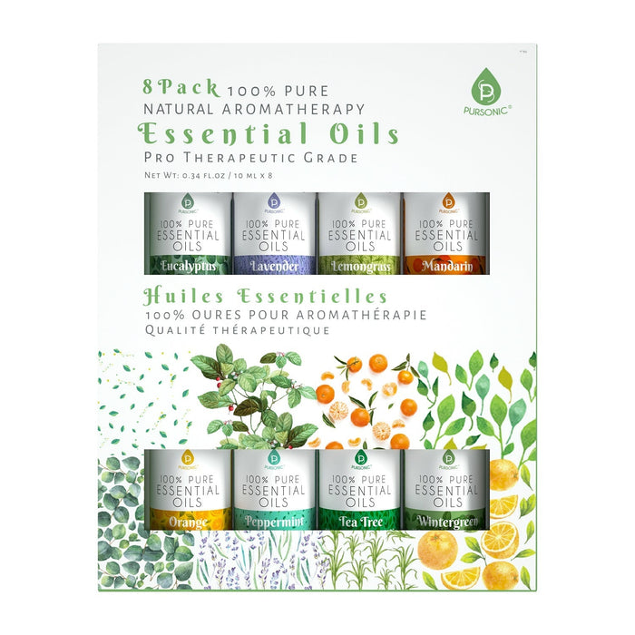 Pursonic Blends of 100% Pure Essential Aromatherapy Oils Gift Set-8 Pack