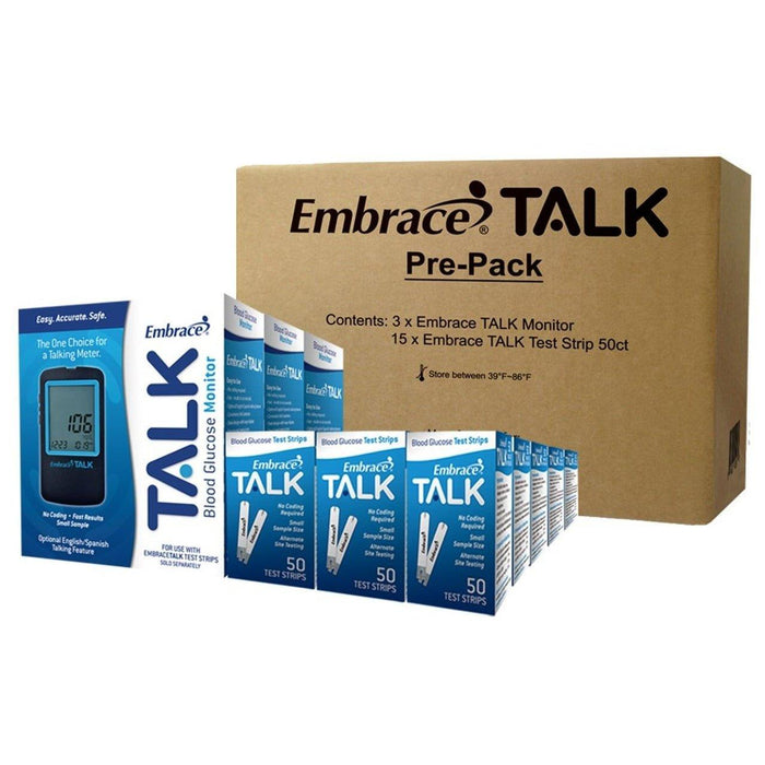 Embrace TALK Blood GlucoseMeter Kit - 3Monitors,15Bxs Test StripX50 Ct - Shop Home Med