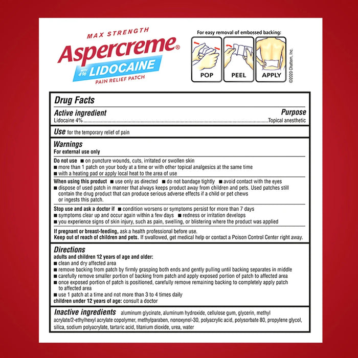 Aspercreme Lidocaine Pain Relief Patch