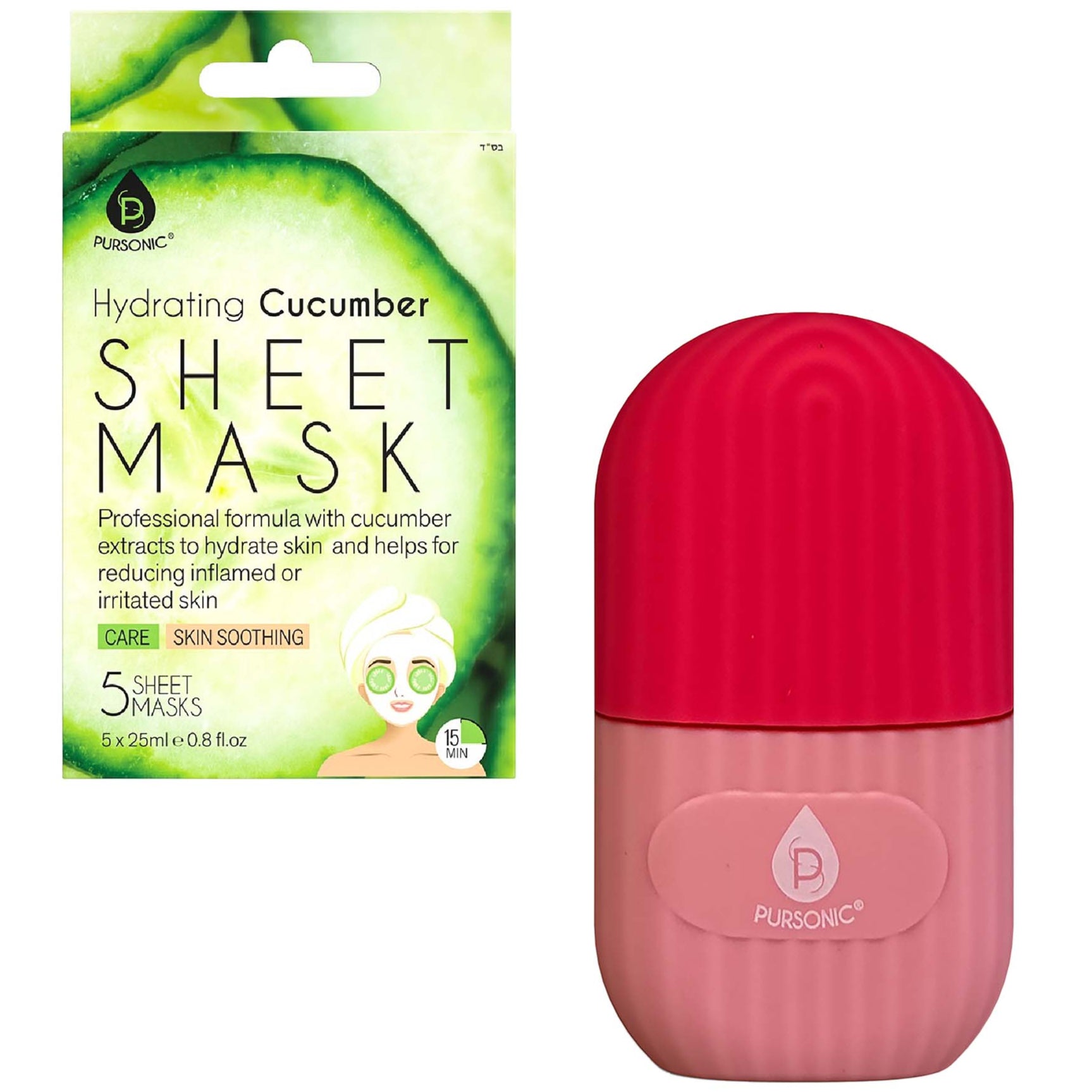 Pursonic Ice Cube Facial Roller Massager & Hydrating Cucumber Sheet Masks shophomemed