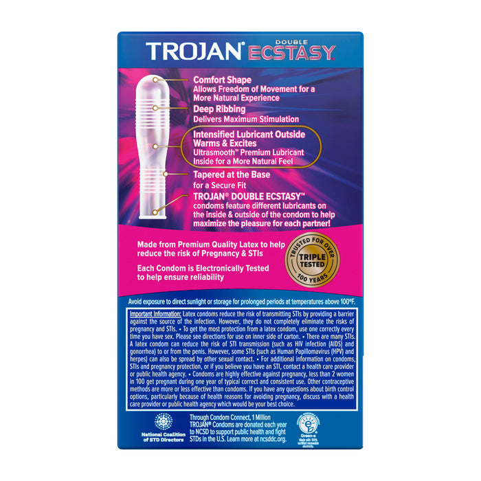 Trojan Double Ecstasy Lubricated Condoms - 10 Ct