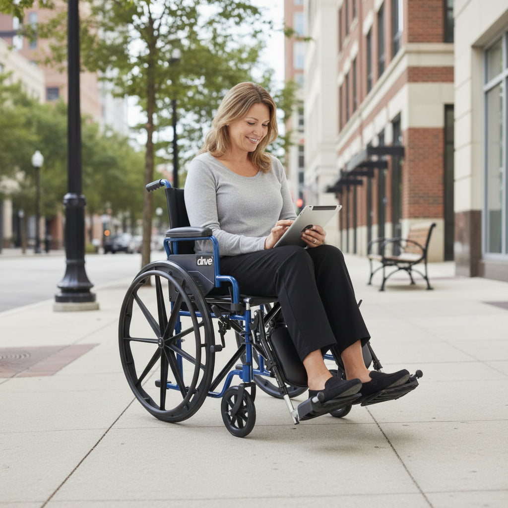 Drive Medical Blue Streak Wheelchair with Flip Back Desk Arms