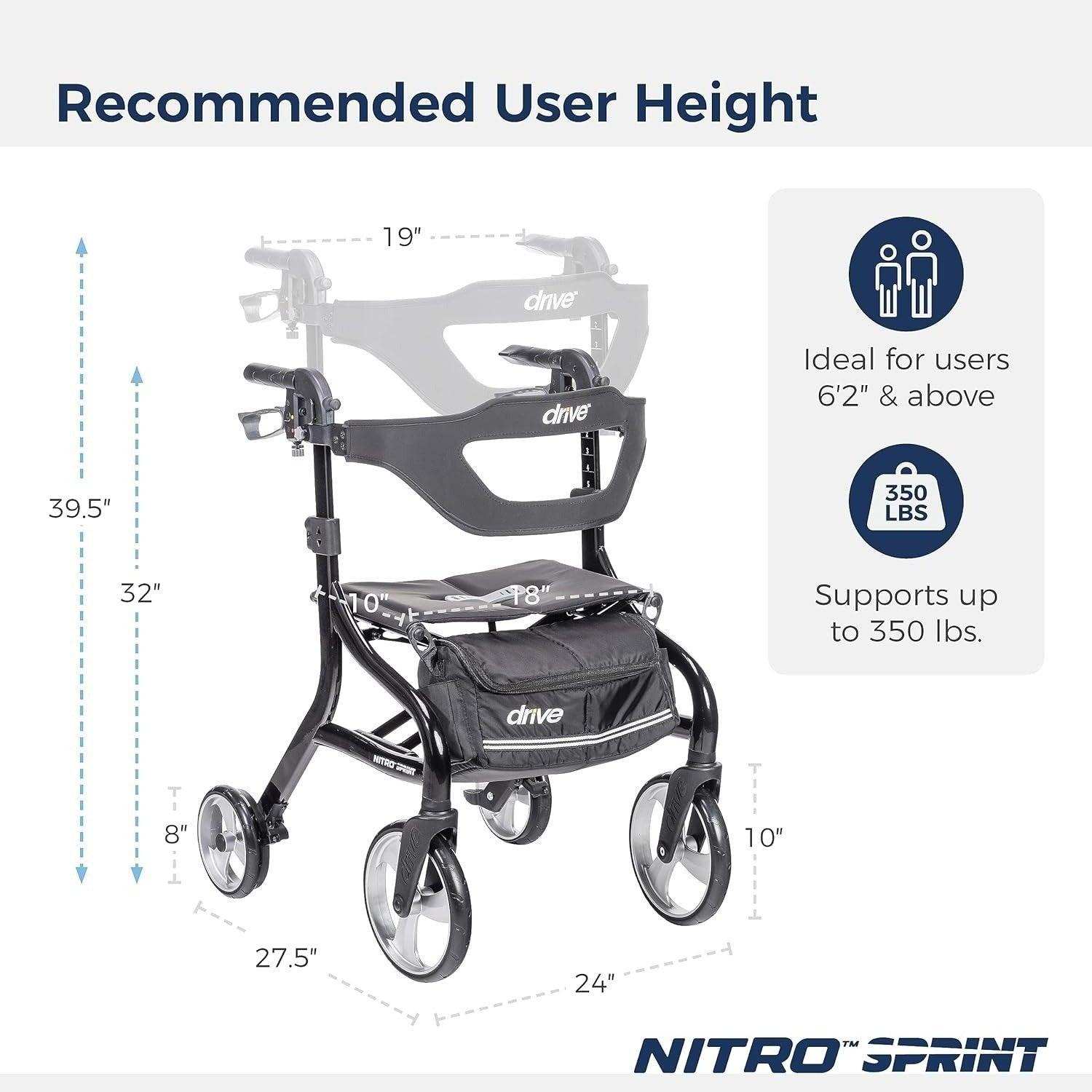 Drive Medical Nitro Sprint Rollator Rolling Walker - Tall - Shop Home Med