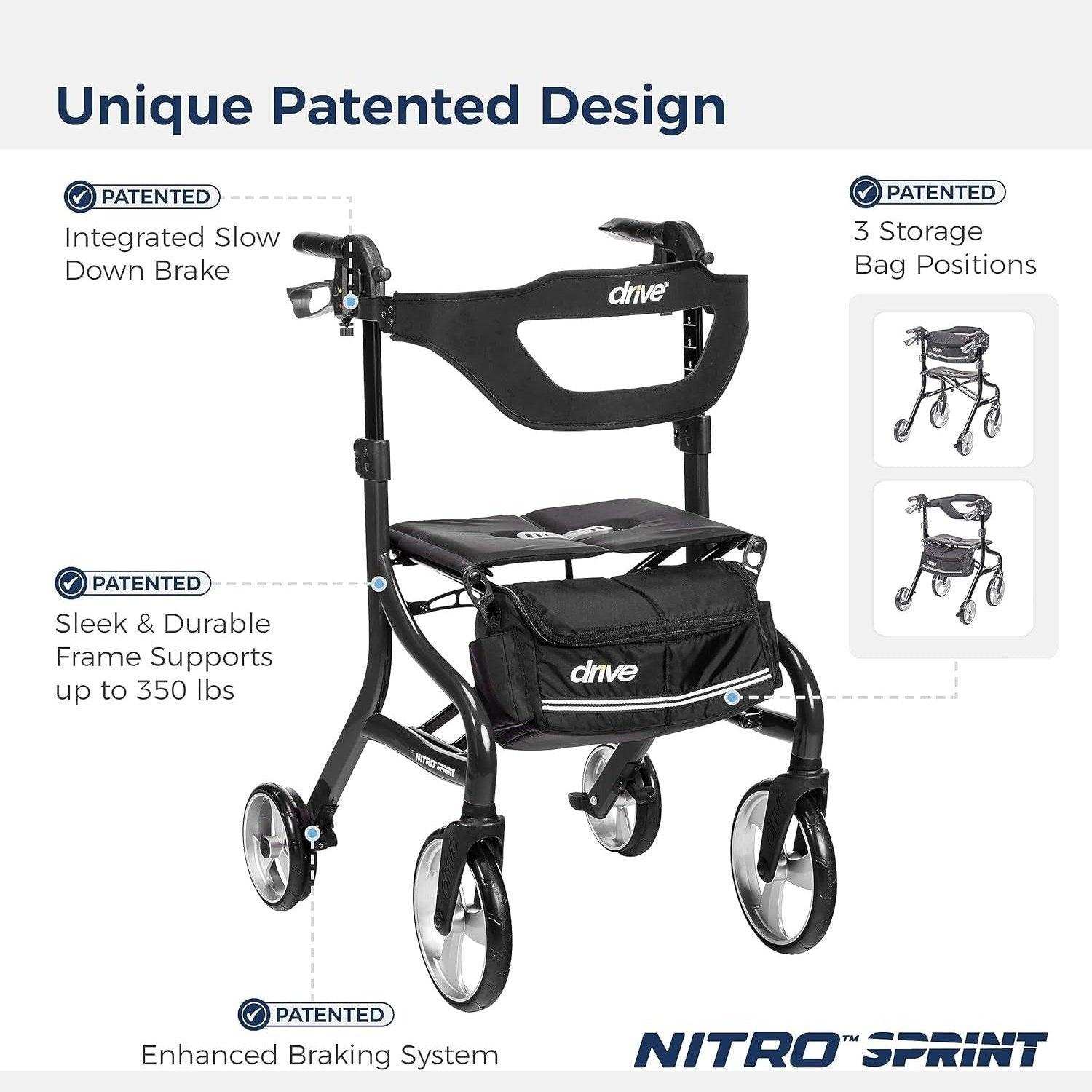 Drive Medical Nitro Sprint Rollator Rolling Walker - Tall - Shop Home Med