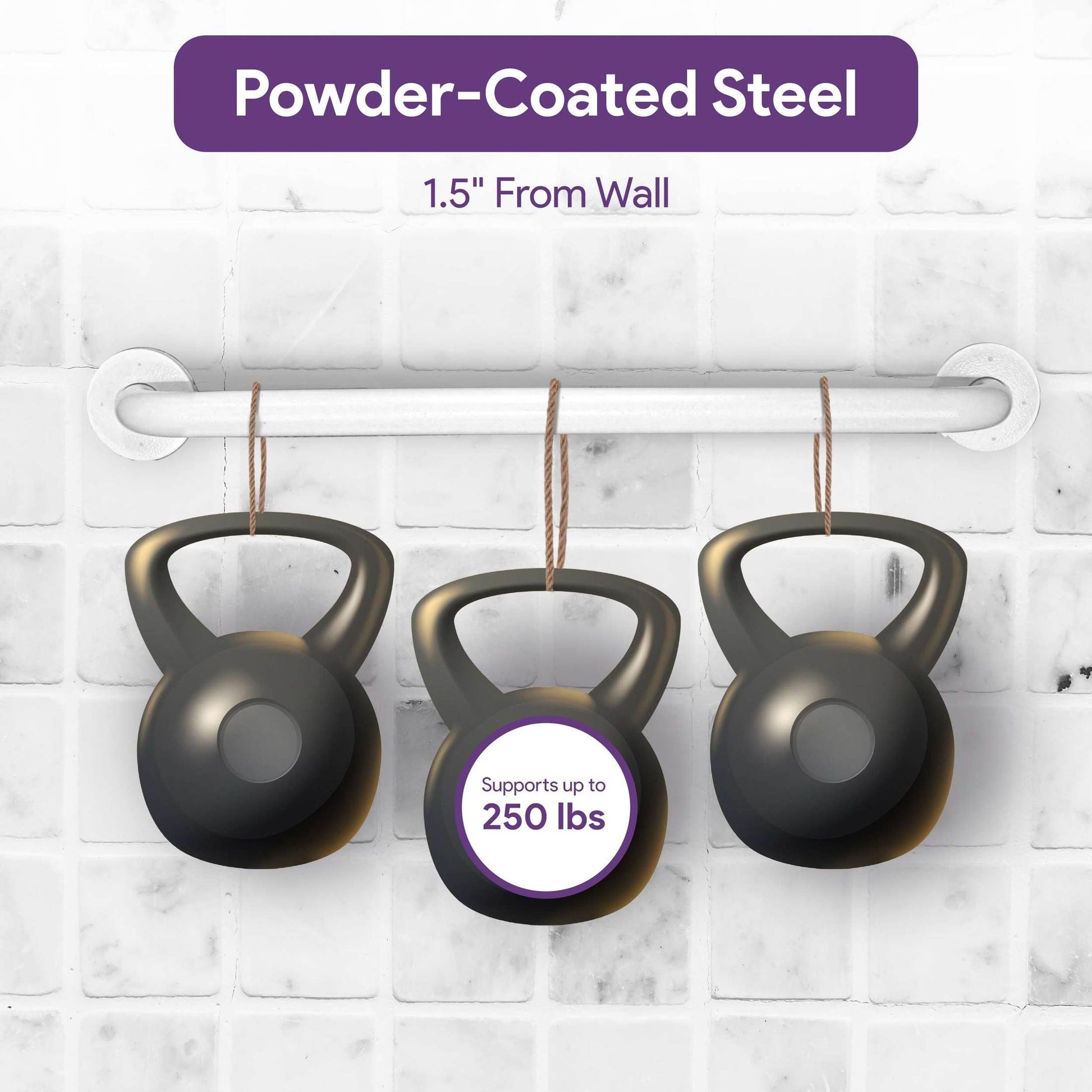 White Powder Coated Steel Grab Bars - Bathroom and Shower Safety Rail shophomemed