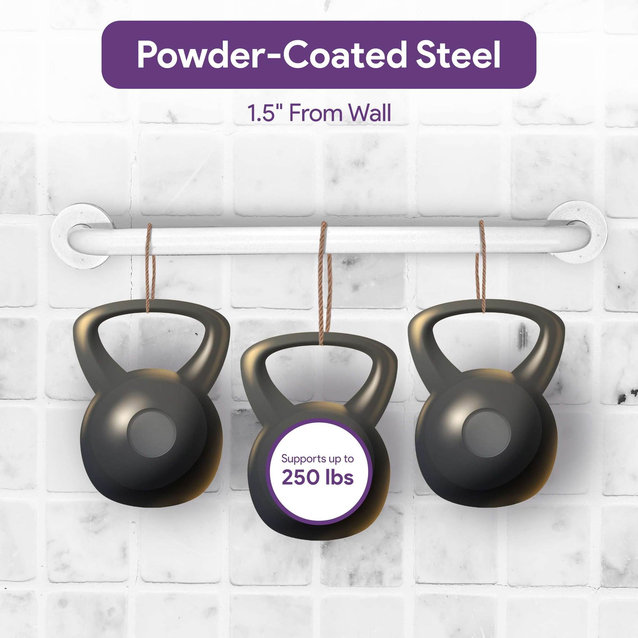 White Powder Coated Steel Grab Bars - Bathroom and Shower Safety Rail shophomemed