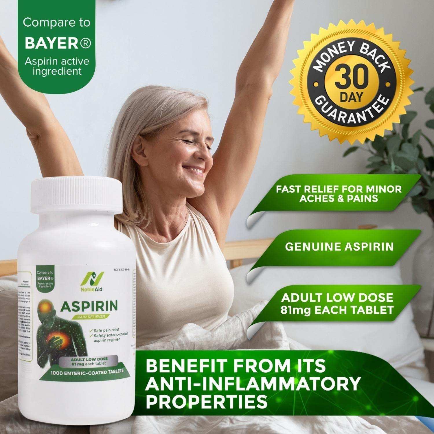 NobleAid Pure Low Dose Baby Aspirin 81mg for Adults - Shop Home Med