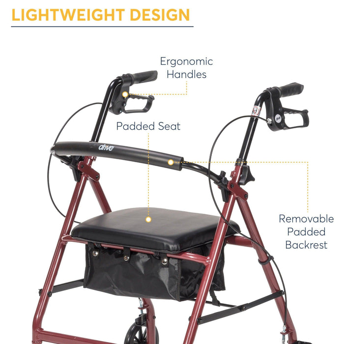 Drive Medical Rollator Walker with Folding Back Support & Padded Seat