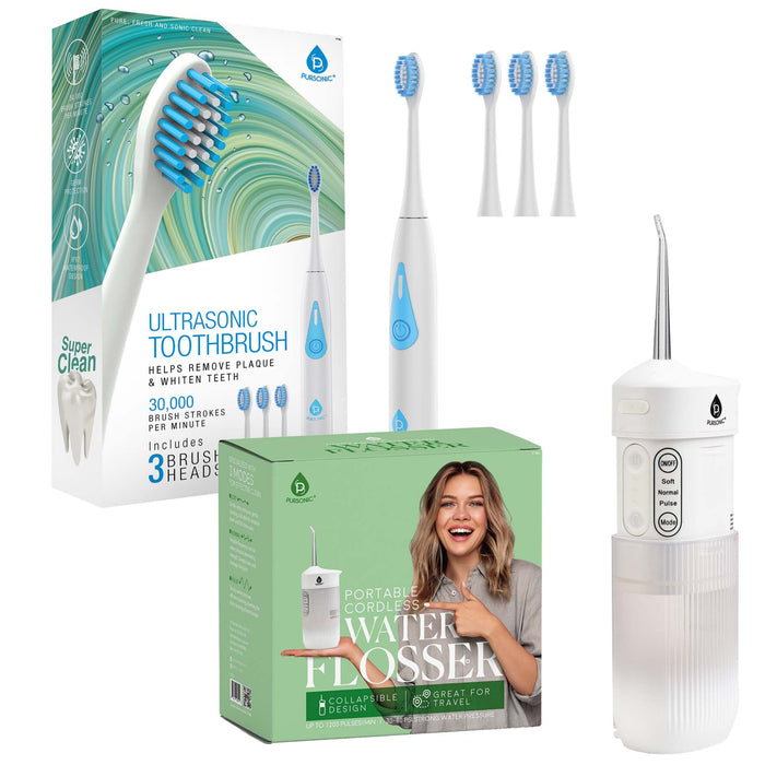 Pursonic Triple-Head Tooth Wizard and Travel-Ready Water Flosser Ultimate Smile Care Duo shophomemed