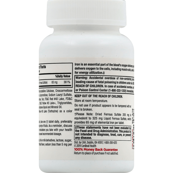 Tabletas de suplemento dietético de sulfato ferroso de hierro de Leader, 65 mg, 200 unidades