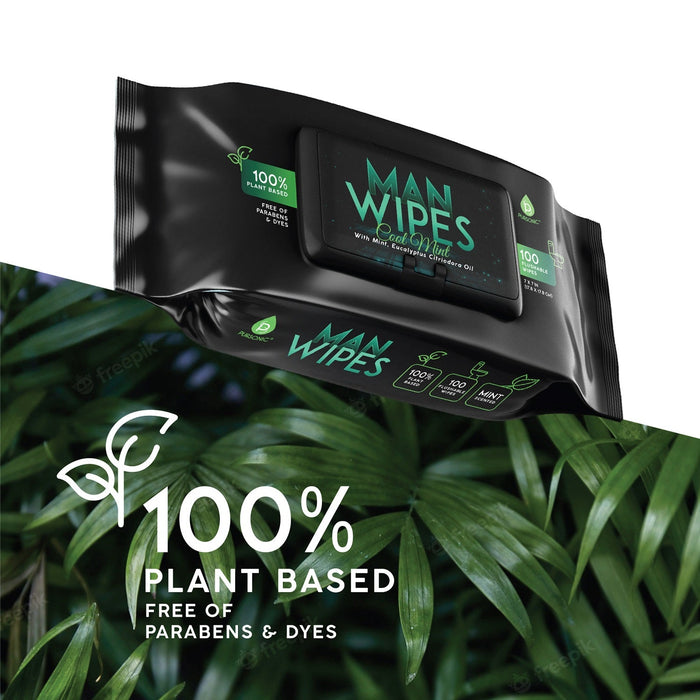 Pursonic Flushable Man Wipes 1200 Mint-Scented Aloe Vitamin E Plant-Based - 12 Ct