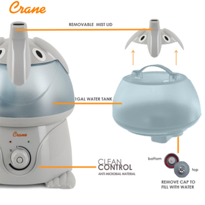 Crane Adorable Ultrasonic Cool Mist Humidifier Elephant - 1 Gallon