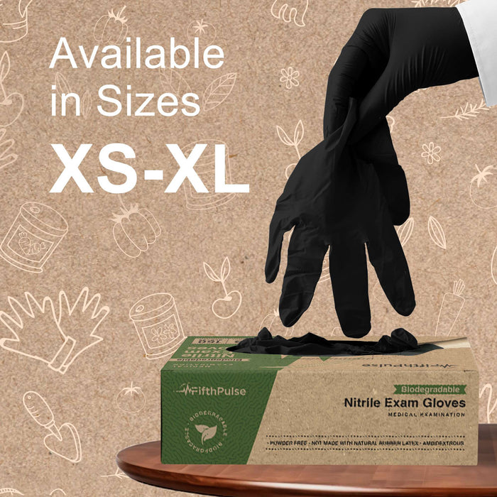 Guantes biodegradables FifthPulse sin látex y sin polvo para exámenes médicos, de color negro