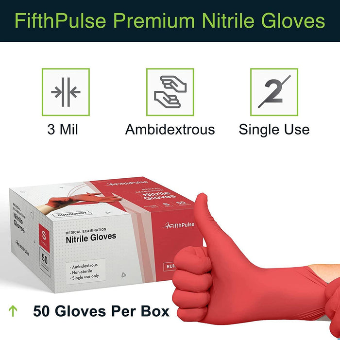 FifthPulse Burgundy Nitrile Exam Gloves - Shop Home Med