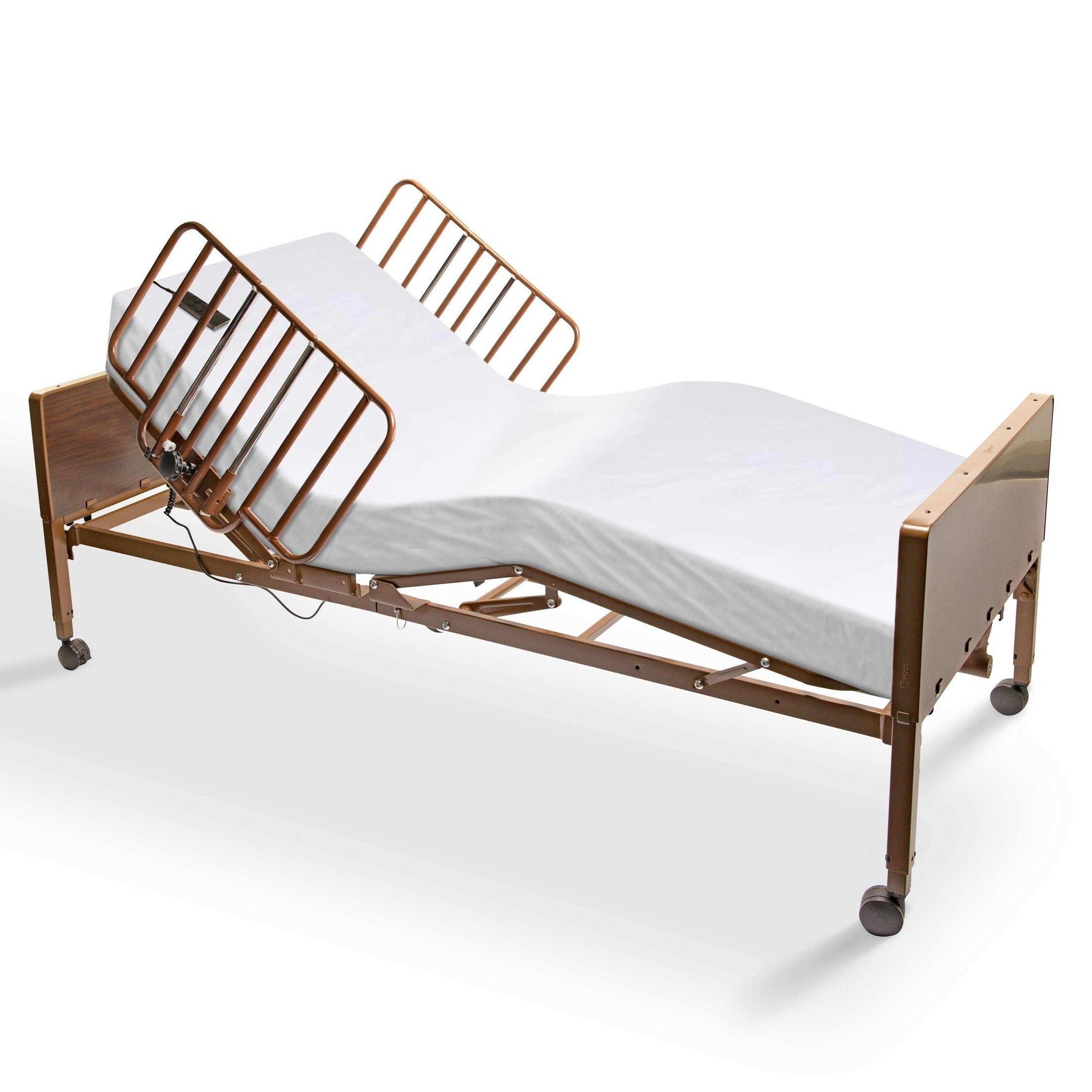 Full Electric Hospital Bed with Foam Mattress - Half Rails - Adjustable Height