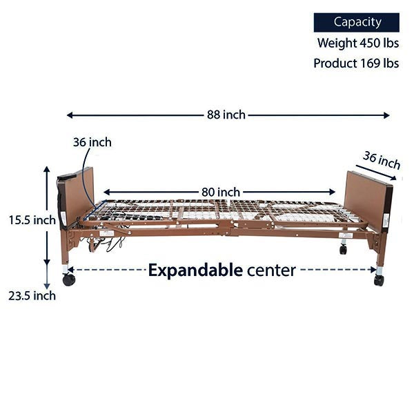 Full Electric Hospital Bed with Foam Mattress - Half Rails - Adjustable Height