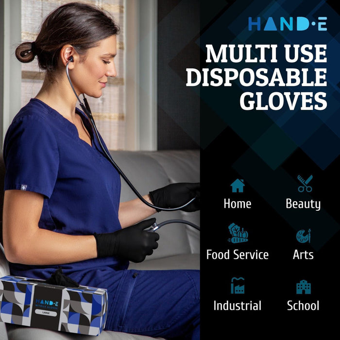 Hand-E Nitrile Gloves - Black - Shop Home Med