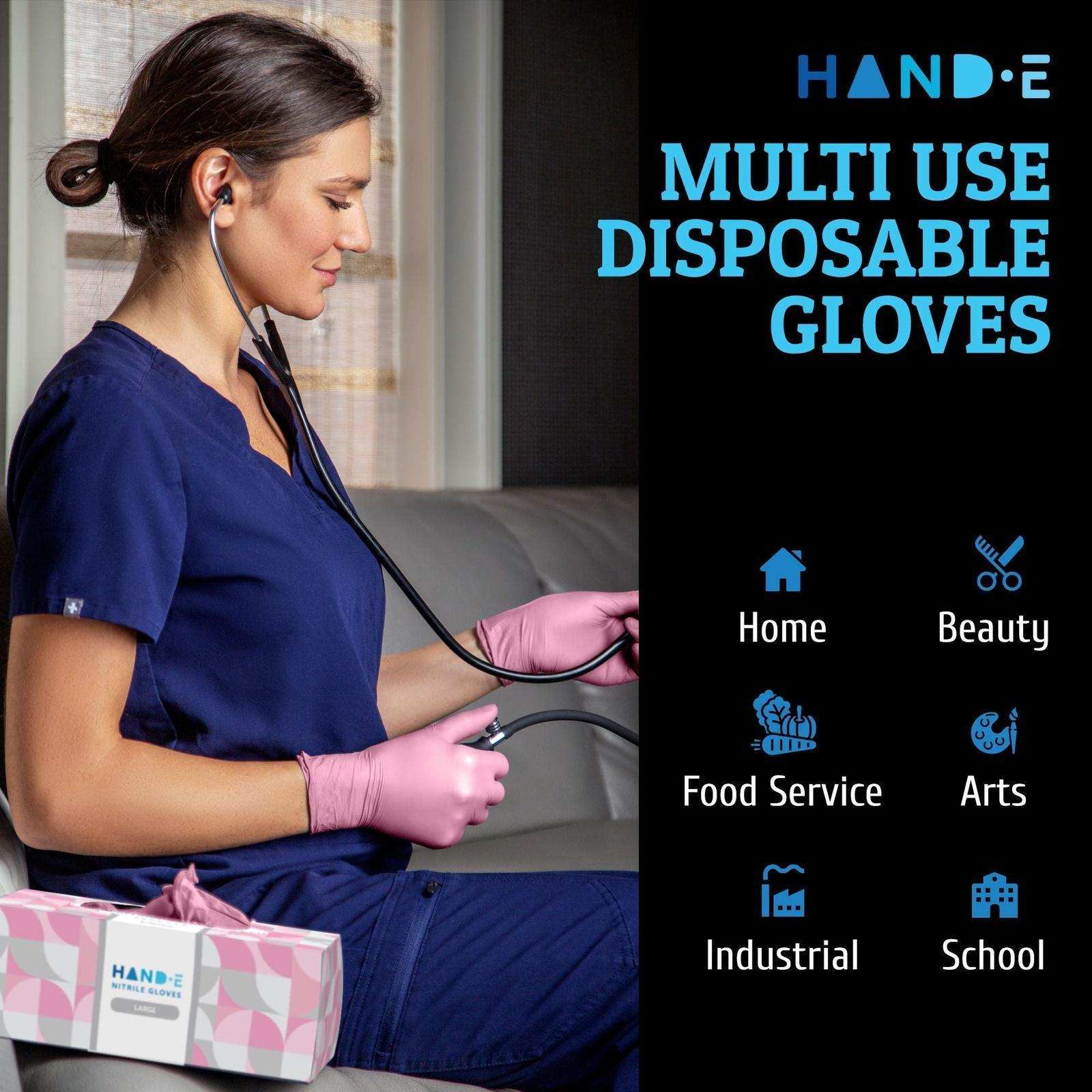 Hand-E Nitrile Gloves - Pink - Shop Home Med