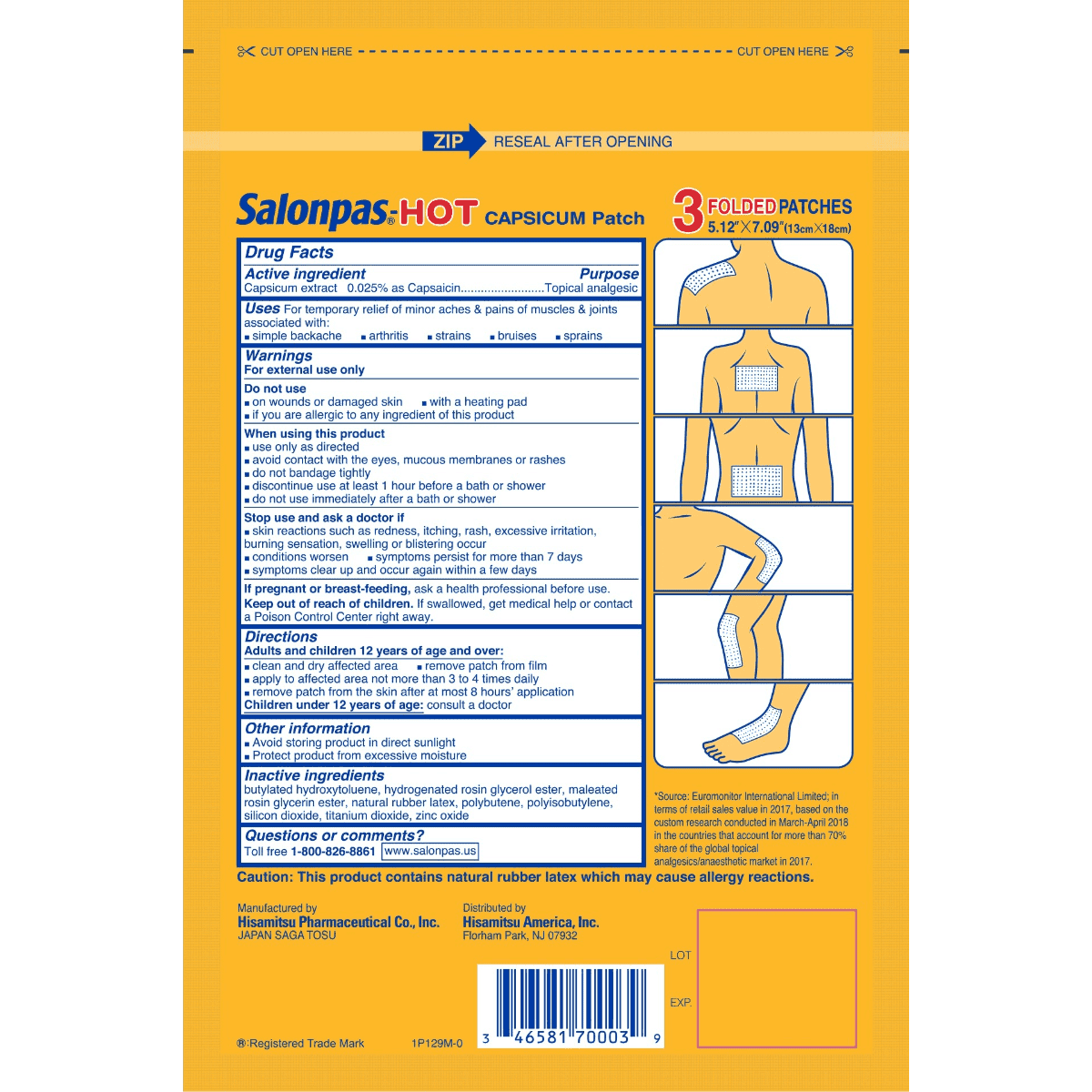 Salonpas Pain Relieving Hot Capsicum Patch - 3 Ct