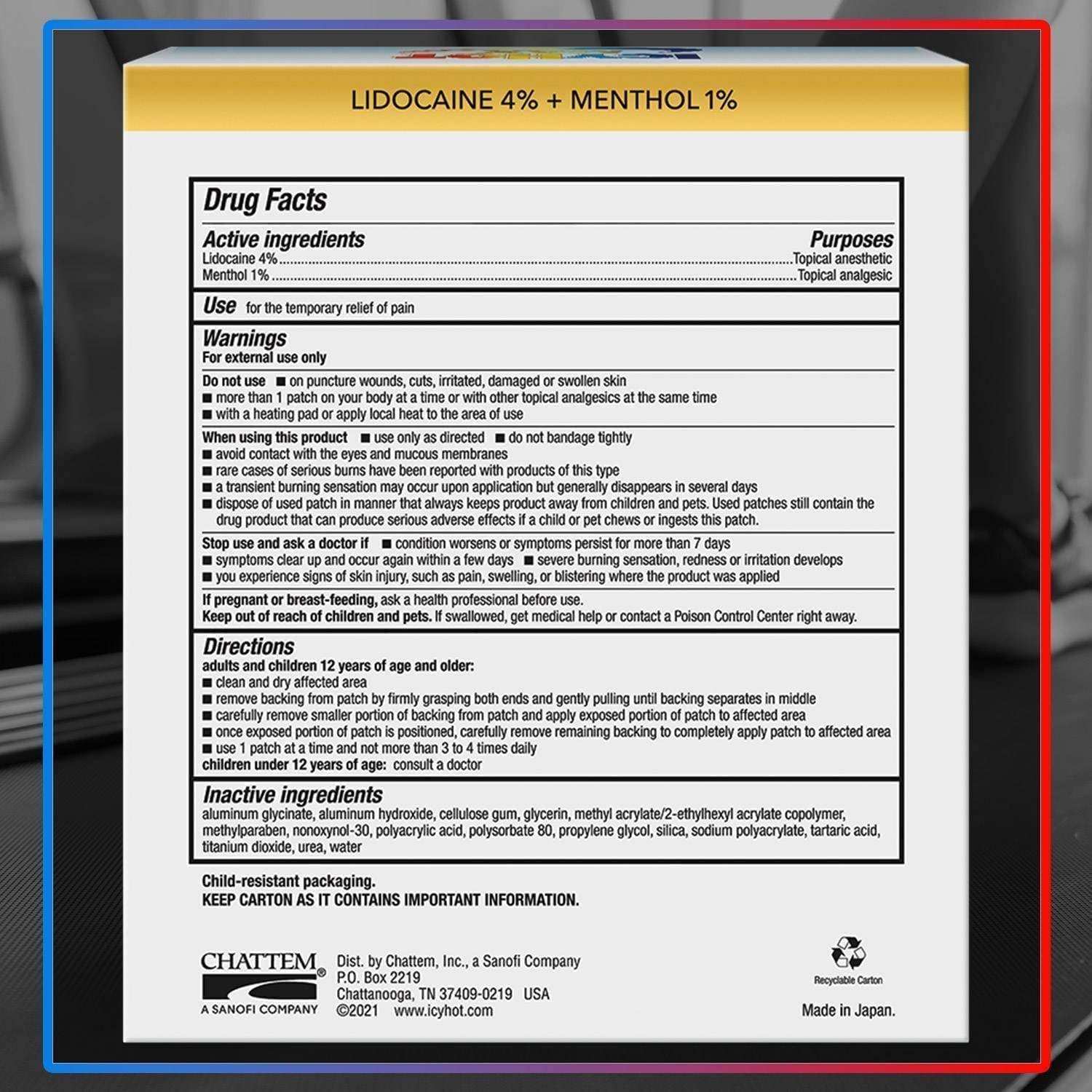 Icy Hot Lidocaine Patch Plus Menthol - Shop Home Med