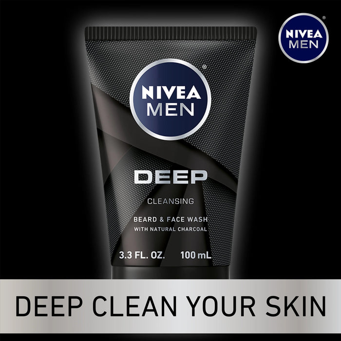 Nivea Deep Cleansing Beard & Face Wash with Natural Charcoal - 3.3 oz