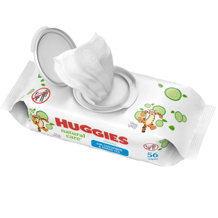 Toallitas refrescantes para bebés con aroma a pepino y té verde de Huggies Natural Care (56 unidades)