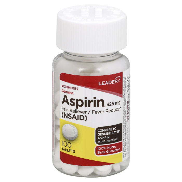 Leader Genuine Aspirin 325Mg Pain Reliever & Fever Reducer Tablets - 100 Ct