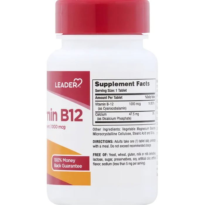 Tabletas de suplemento dietético de vitamina B12 de 1000 mcg de Leader, 200 unidades