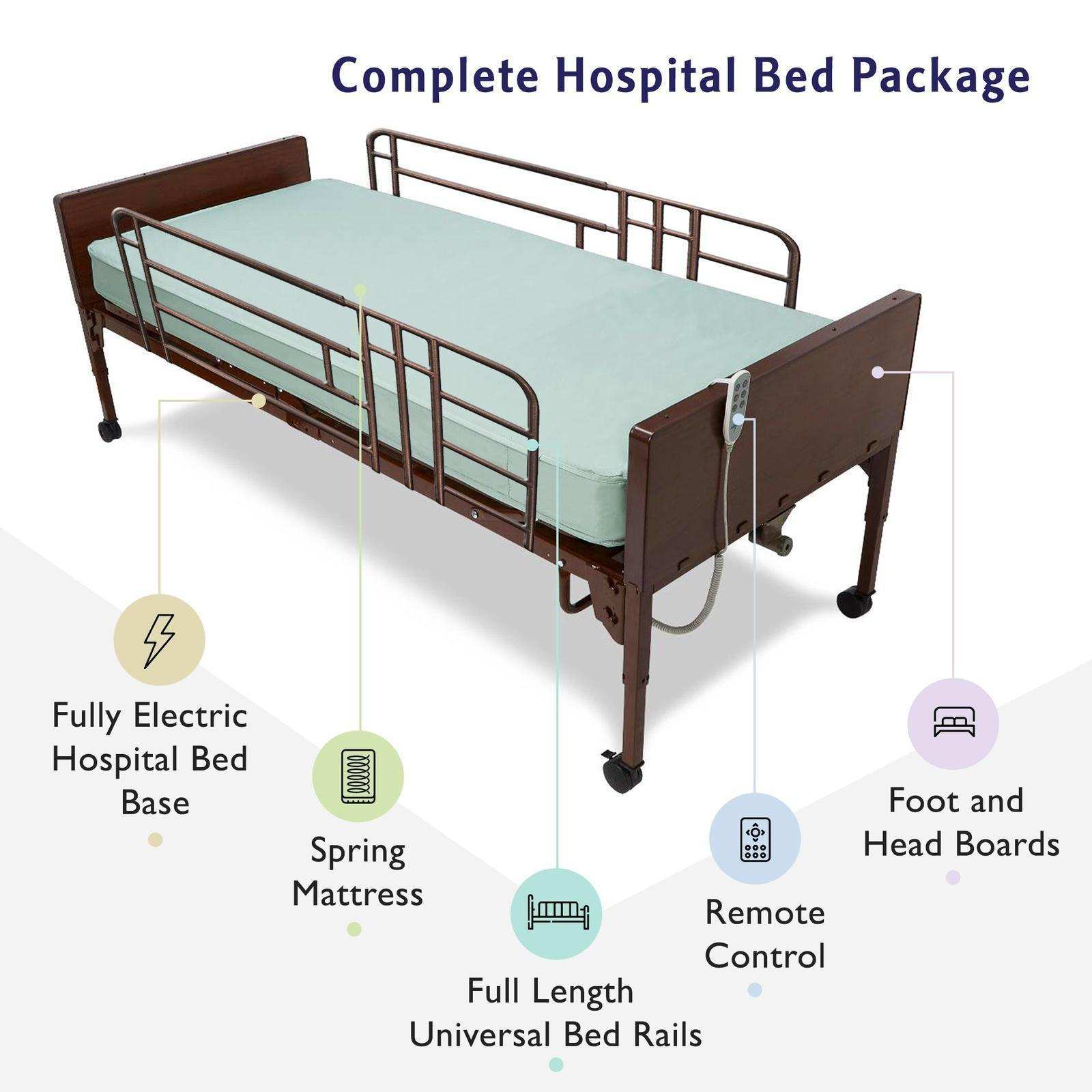 Medacure Full Electric Hospital Bed with Mattress and Rail - Shop Home Med