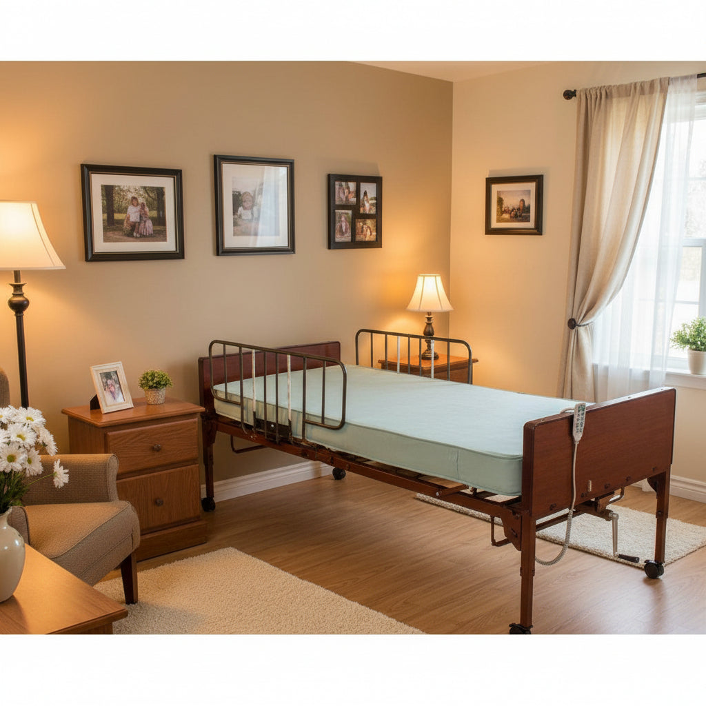 MedaCure Semi Electric Hospital Bed Mattress Rails Options