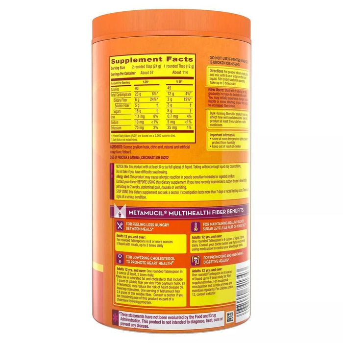 Metamucil Psyllium Fiber Supplement Powder with Real Sugar, Orange Smooth - 48.2oz. - Shop Home Med
